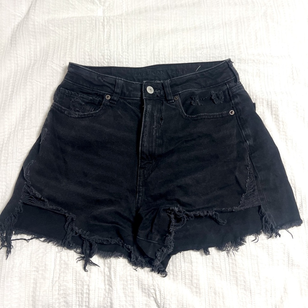 American Eagle Comfort Stretch Waistband Black Distressed Shorts